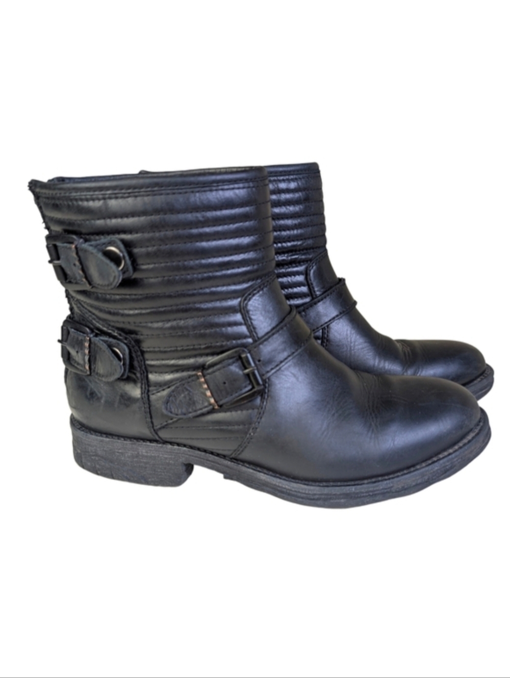 Black Leather Strappy Buckle  Moto Punk Boots Arnold Churgin Size 6.5/7 EU 37